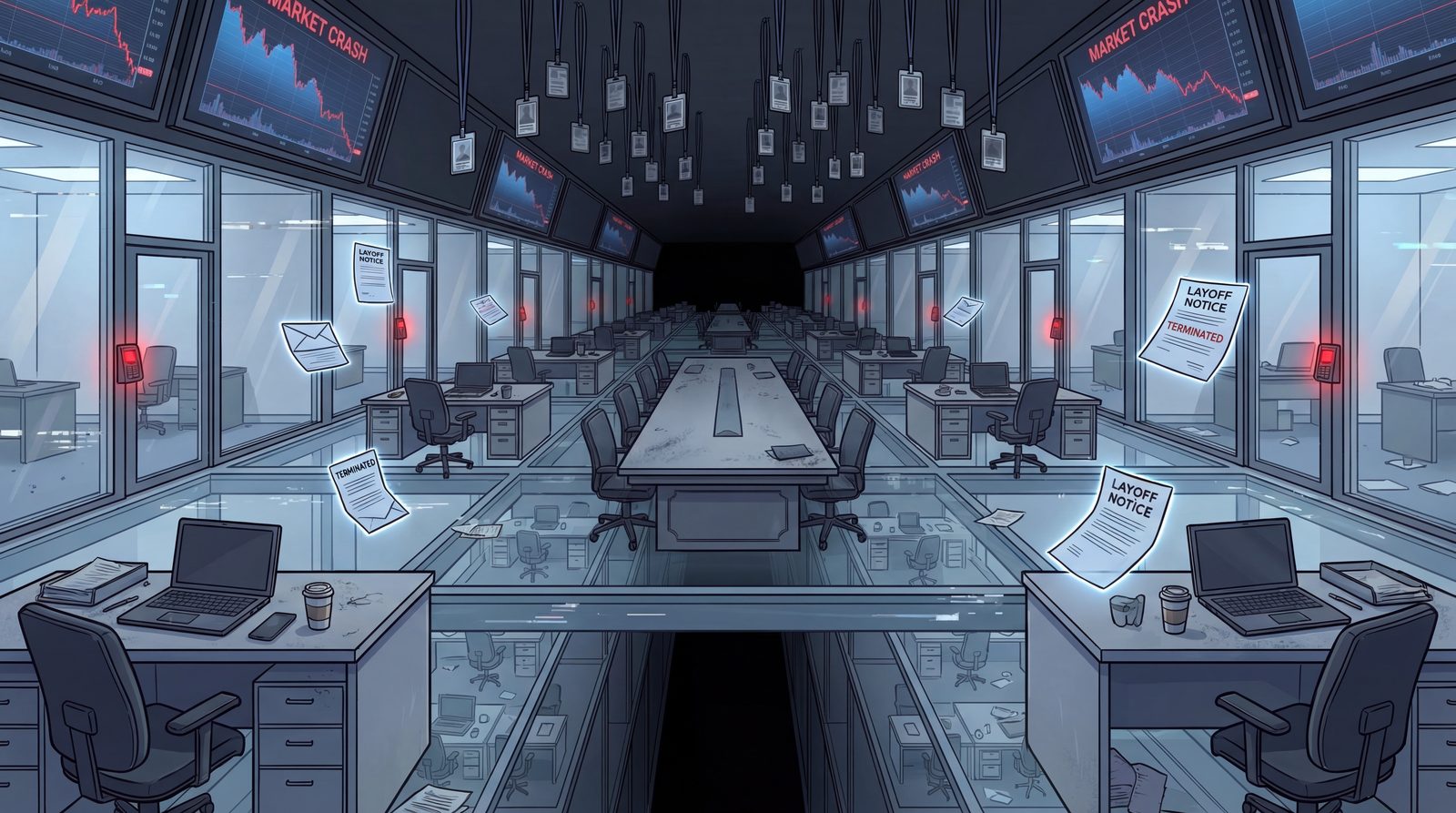 EP02 arena — Jake Morrison's crypto penthouse, red charts on the walls