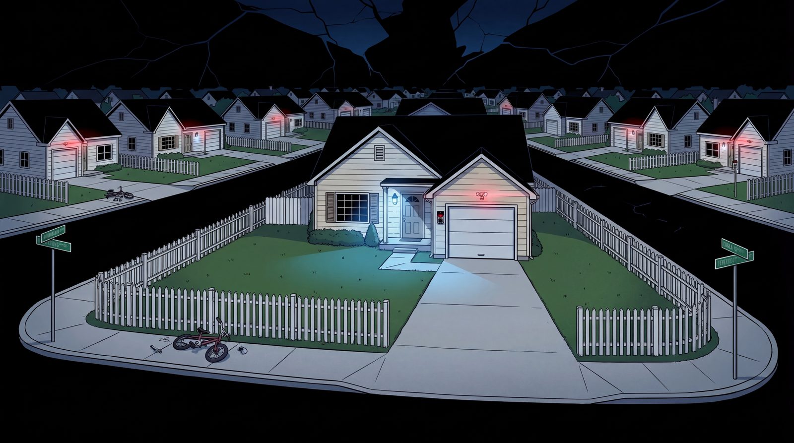 EP03 arena — suburban house, the wreath on the door
